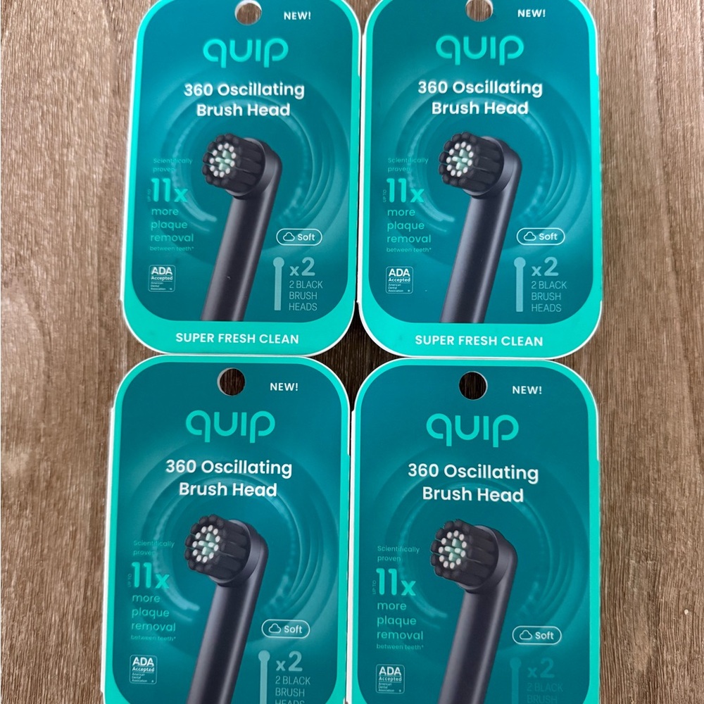 QUIP 360 Oscillating Electric Toothbrush Heads Refill, Black, Soft 8 Total Heads
